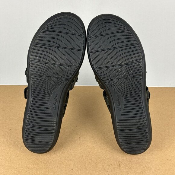 Clarks Laurieann Cove Three Strap Sandals Womens 10 Black Leather Hook and Loop - Picture 7 of 10